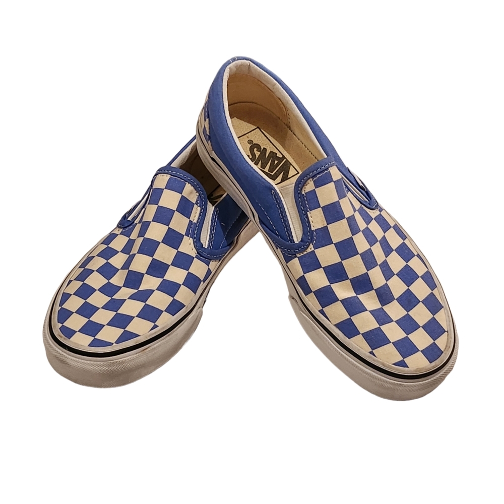 Vans Off The Wall Blue/White Checkered Slip On Skater Shoes Womens 7.5 Mens 6